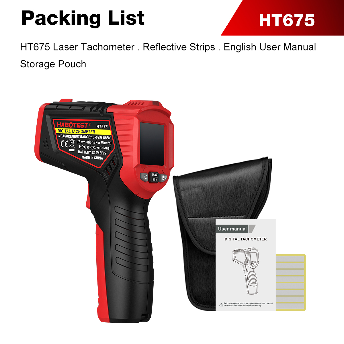 Industrial Laser Tachometer - HABOTEST HT675 Temassız Lazer Takometre Dijital