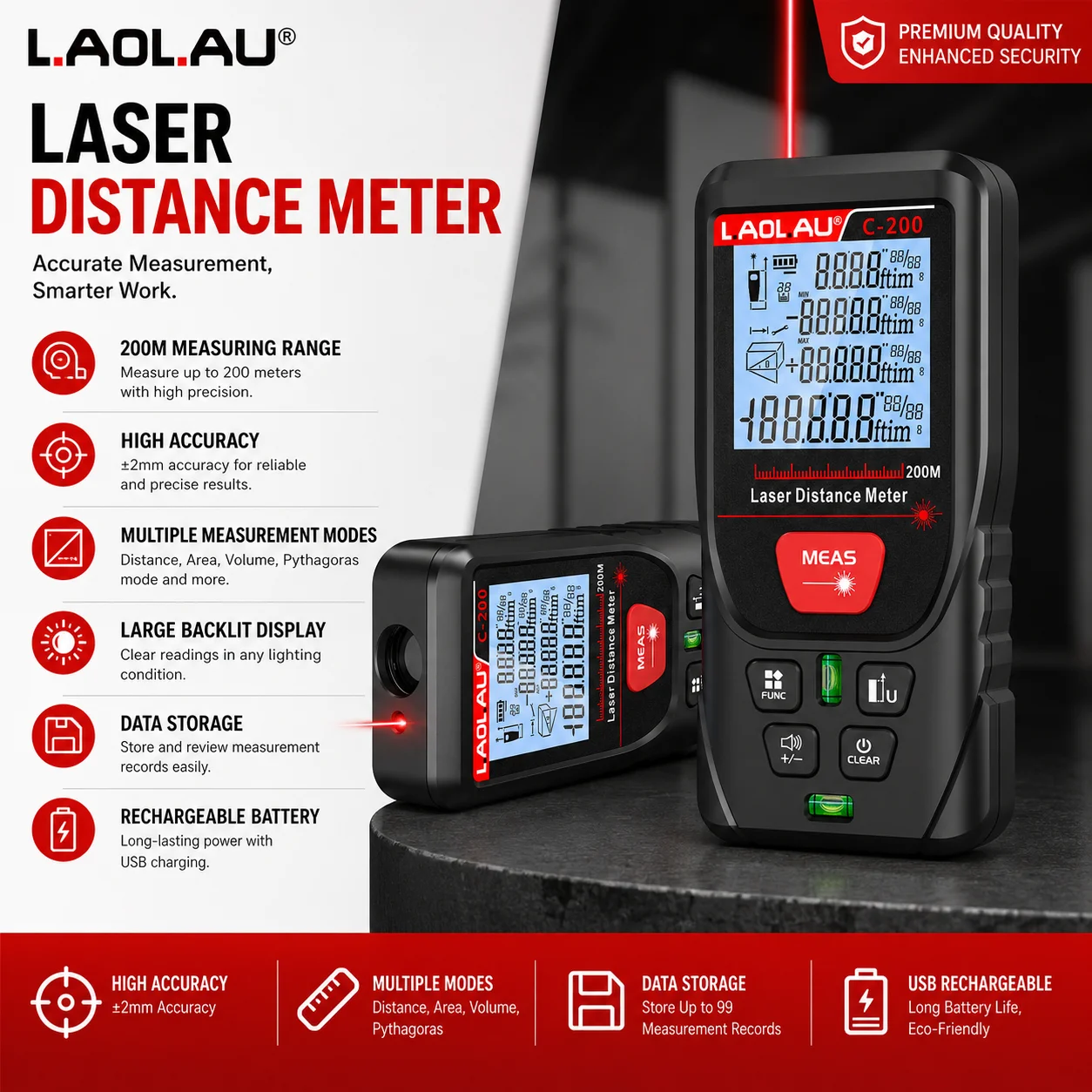 Industrial Laser Rangefinder - LAOLAU Dijital Lazer Mesafe Ölçer KIRMIZI/Yeşil